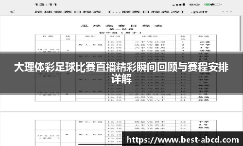 大理体彩足球比赛直播精彩瞬间回顾与赛程安排详解